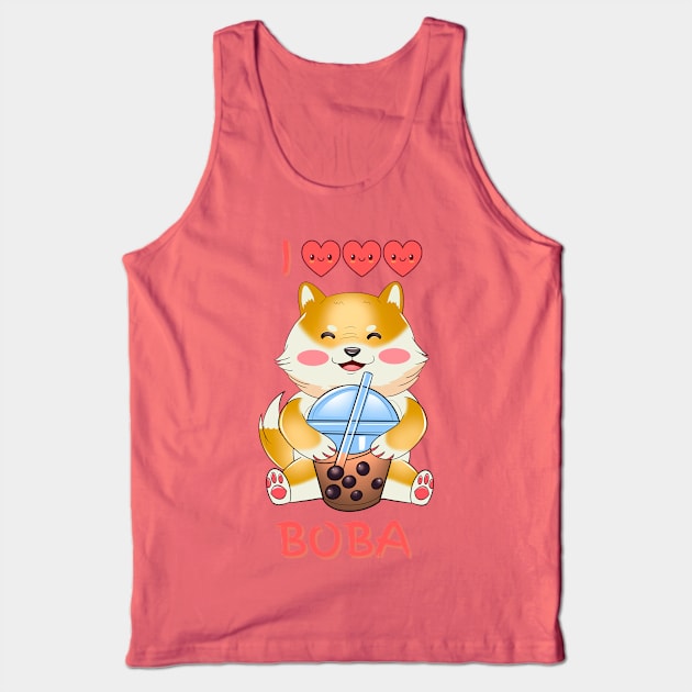 I Love Bubble Tea, Shiba Inu Drinking Bubble Tea, funny Japanese Sticker Tank Top by Ken Adams Store